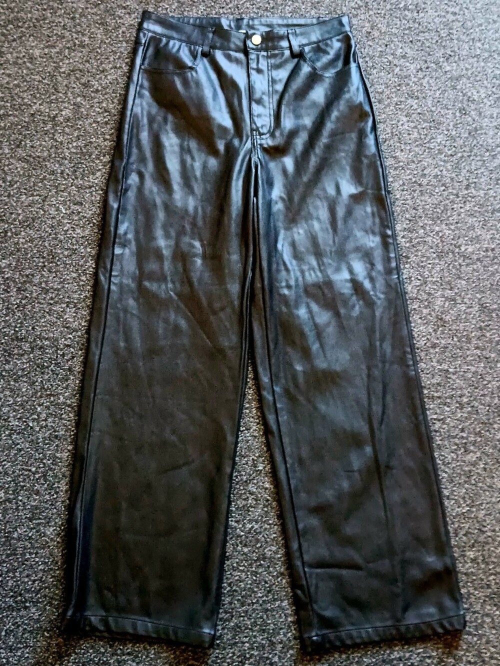 Double Zero Lovely Large Black Faux Leather Straight Wide Leg Pants
